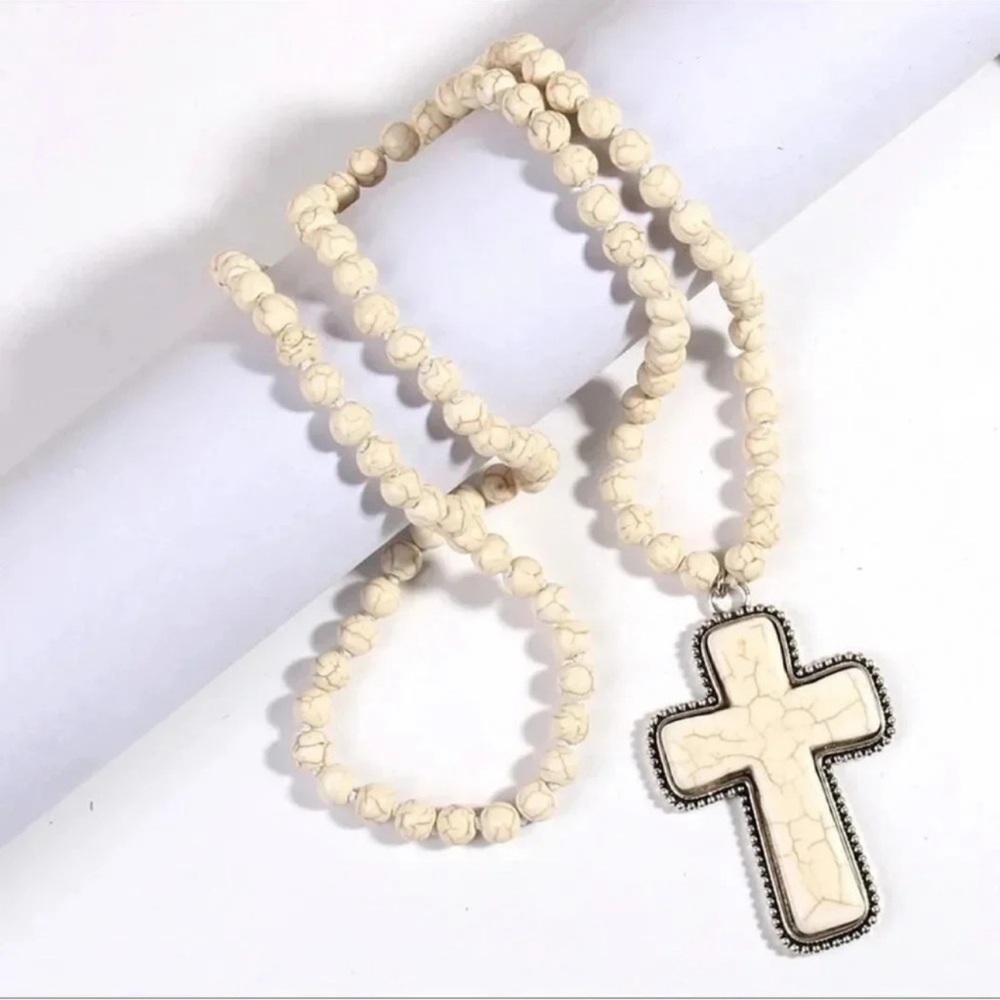 Anthropologie Magnesite Cross FINE Craftsmanship Necklace